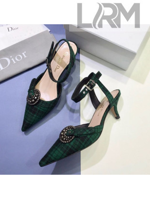 Dior Gang Buckle Slingback Pump in Green Tartan Fabric 2019