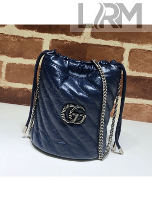 Gucci GG Diagonal Marmont Mini Bucket Bag 575163 Blue/White 2019