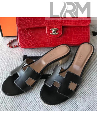 Hermes Oasis Sandal in Smooth Calfskin With 5cm Heel Black 2021