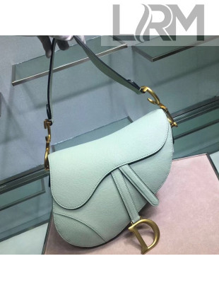 Dior Medium Saddle Bag in Grained Calfskin Leather Light Green 2019