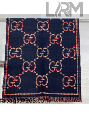 Gucci GG Wool Scarf 180x47cm Blue 2021 21100729