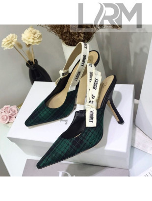 Dior J'Adior High-Heel Slingback Pump in Green Tartan Fabric 2019