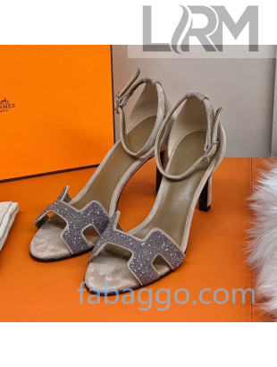 Hermes Premiere Crystal H Heel 90 Sandals Silver/Grey 06 2020