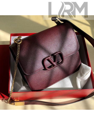 Valentino Large VSLING Grained Calfskin Shoulder Bag 0074L Burgundy 2019