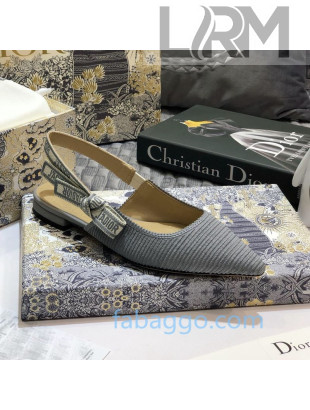 Dior J'Adior Slingback Flat Ballerinas in Metallic Thread Embroidered Cotton Grey 2020