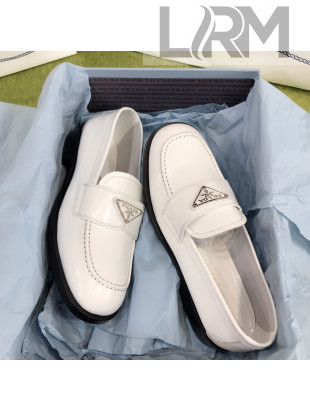 Prada Chocolate Brush Leather Loafers White 2021 05