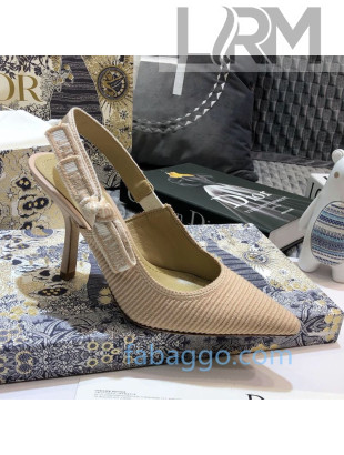 Dior J'Adior Slingback Pumps 95mm in Metallic Thread Embroidered Cotton Nude 2020