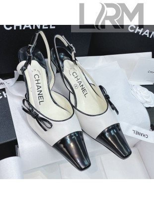 Chanel Vintage Lambskin Bow Slingback Pumps 8cm White 2021 10