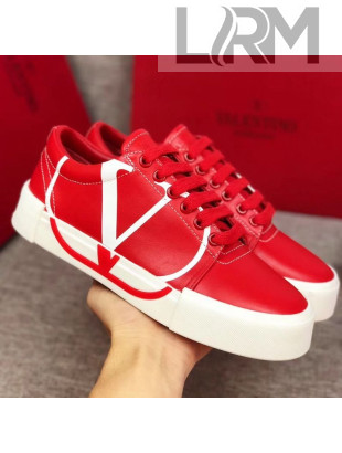 Valentino VLogo Calfskin Low-Top Sneakers Red 2019