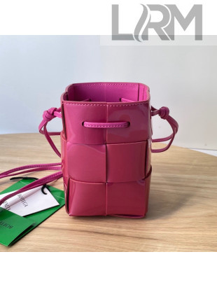 Bottega Veneta Cassette Intreccio Patent Leather Mini Bucket Bag Cuckoo Pink 2022 680217