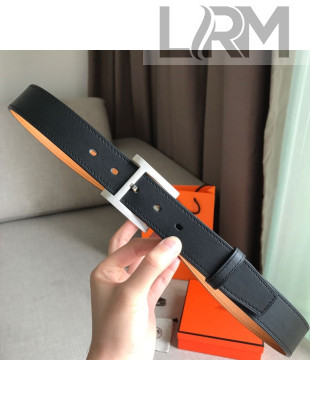 Hermes James Leather Belt 35mm with H Buckle Black/Silver 2019