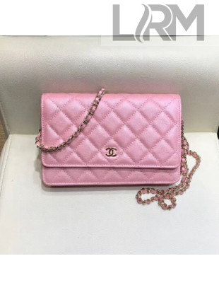 Chanel Iridescent Grained Calfskin Wallet on Chain WOC AP0315 Pink 2019