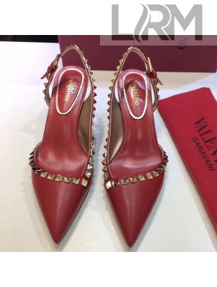 Valentino Rockstud Trim Slingback Mid-Heel Pump Red 2019