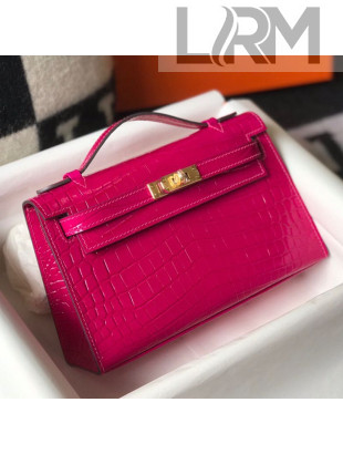 Hermes Mini Kelly Pochette 22cm in Crocodile Embossed Leather Pink/Gold 2020