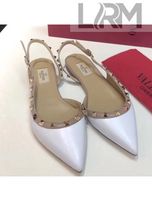 Valentino Rockstud Trim Slingback Flat Ballet White 2019