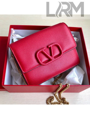 Valentino VLock Grained Calfskin Chain Shoulder Bag 0069 Red 2019