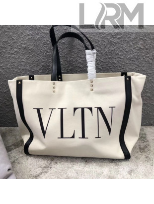 Valentino VLTN Canvas Shopping Tote 0978 Black Leather 2019