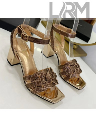 Saint Laurent Crystal Calfskin Sandal With 6.5cm Heel Gold 2020