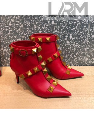 Valentino Roman Stud Calfskin Ankle Boots 8 cm Red 2021 07