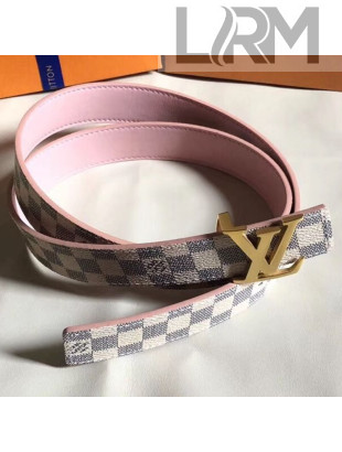 Louis Vuitton LV Initials 30 Belt in Calfskin Leather and Damier Azur Canvas 