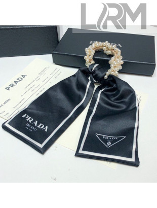 Prada Silk Pearl Bow Hair Ring Black 2021