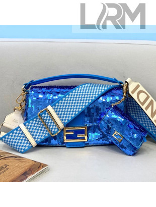 Fendi Baguette Sequins Medium Bag Blue 2021