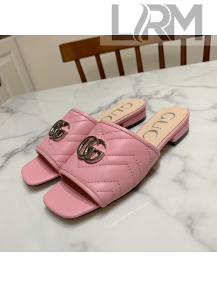 Gucci GG Marmont Leather ‎Slide Sandals Pink 2021