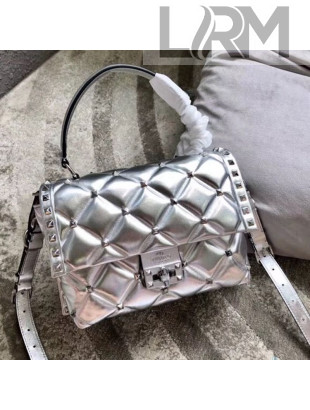 Valentino Medium Metallic Candystud Top Handle Bag Silver 2018