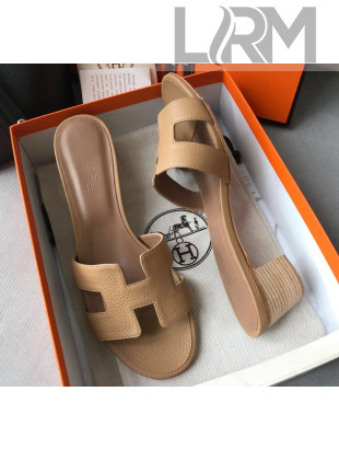 Hermes Oasis Sandal in in Togo Grainy Calfskin With 5cm Heel Khaki 2021(Handmade)