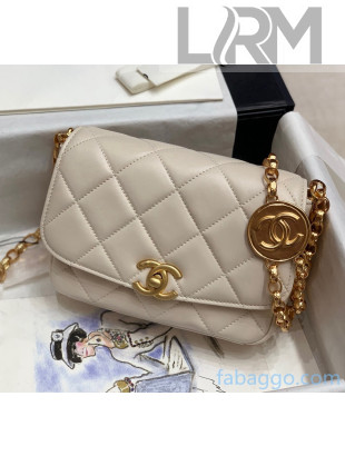 Chanel Quilted Lambskin Flap Bag with CC Coin Charm AS2222 Off-White 2020