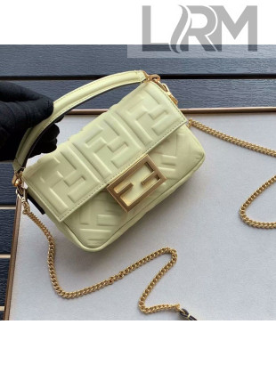 Fendi Baguette Mini FF Logo Lambskin Flap Bag Light Yellow 2019