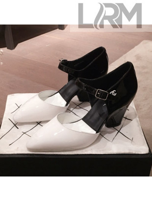 Chanel Patent Calfskin Mary Jane Pumps G35426 White/Black 2020