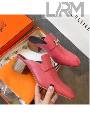 Hermes Paradis Mid-Heel Mules Pink 2019