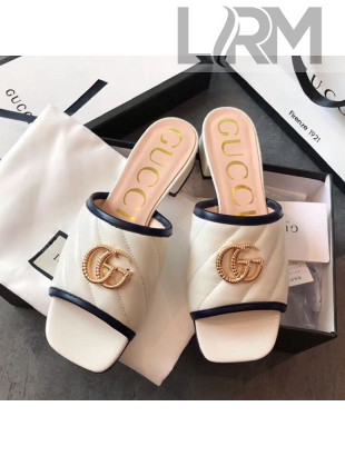 Gucci Diagonal Lambskin Slide Sandal with Double G 629934 White 2020