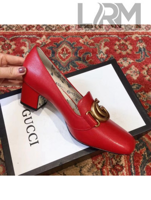 Gucci Calf Leaher Mid-heel Pump with Double G Red 2019