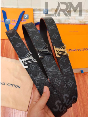 Louis Vuitton x Supreme Monogram Leather Belt 40mm with LV Buckle Black 2019