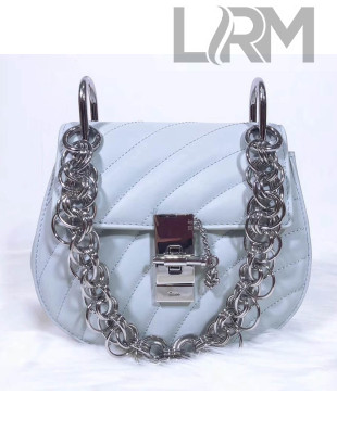 Chloe Mini Drew Bijou Shoulder Bag in Quilted Calfskin Light Blue 2018(Silver Hardware)