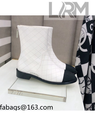 Chanel Quilted Calfskin Ankle Short Boots with Side Logo Buckle White 2021 