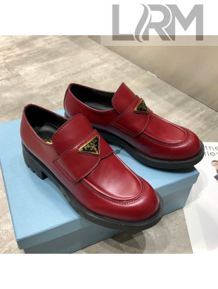 Prada Calfskin Logo Loafers Burgundy 2020