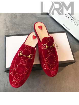 Gucci Princetown GG Velvet Flat Slipper Mules 475094 Red 2019