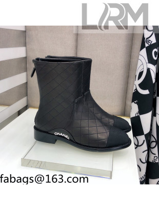 Chanel Quilted Calfskin Ankle Short Boots with Side Logo Buckle Black 2021 