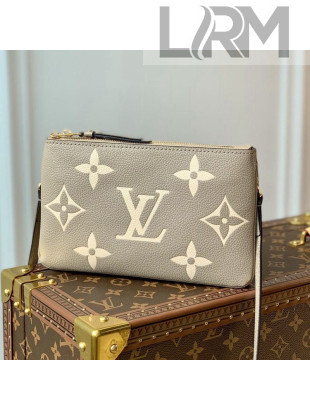 Louis Vuitton Double Zip Pochette Chain Pouch/Mini Bag in Gaint Monogram Leather M80787 Grey 2021