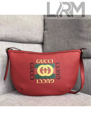 Gucci Leather Print Half-Moon Hobo Bag 523588 Red 2018 