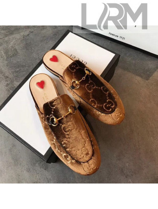 Gucci Princetown GG Velvet Flat Slipper Mules 475094 Brown 2019