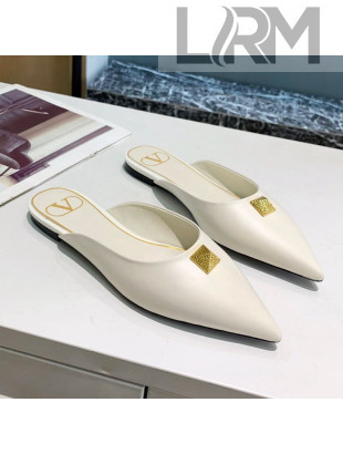 Valentino Roman Stud Calfskin Flat Mules White 2021