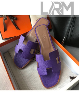 Hermes Oran H Flat Slipper Sandals in Togo Grainy Calfskin Purple 02 2021(Handmade)