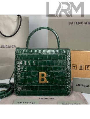 Balenciaga B. Small Top Handle Bag in Crocodile Embossed Leather 92952 Green 2021