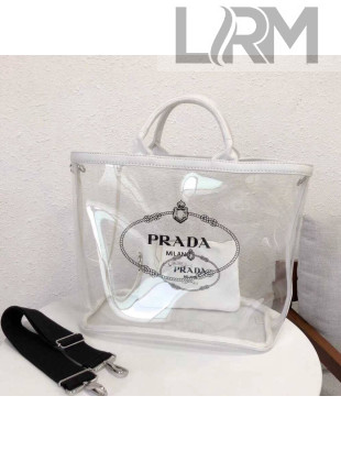 Prada Large Fabric and PVC Handbag Transparent/White 1BD164 2018