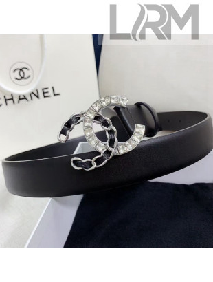 Chanel Calfskin Belt 30mm with Crystal and Leather CC Buckle Black 2021