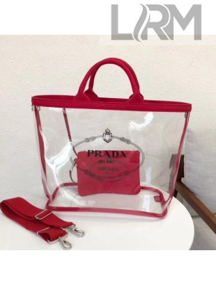 Prada Large Fabric and PVC Handbag Transparent/Red 1BD164 2018